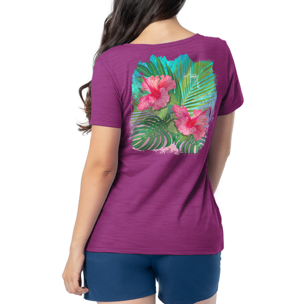 guy harvey Ladies Floral Watercolor Relaxed V-Neck Top