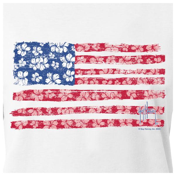 Guy Harvey Ladies Flower Floral Short Sleeve Crew Neck T-Shirt