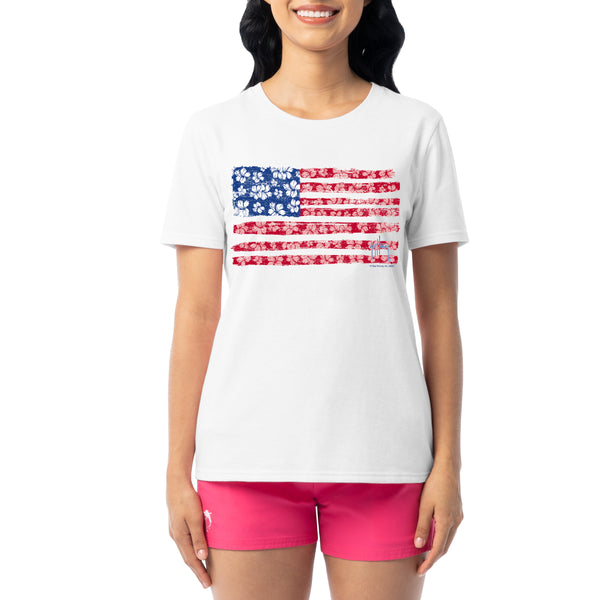 guy harvey Ladies Flower Floral Short Sleeve Crew Neck T-Shirt