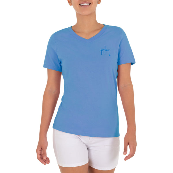 Guy Harvey Ladies Horizon Short Sleeve V-Neck T-Shirt
