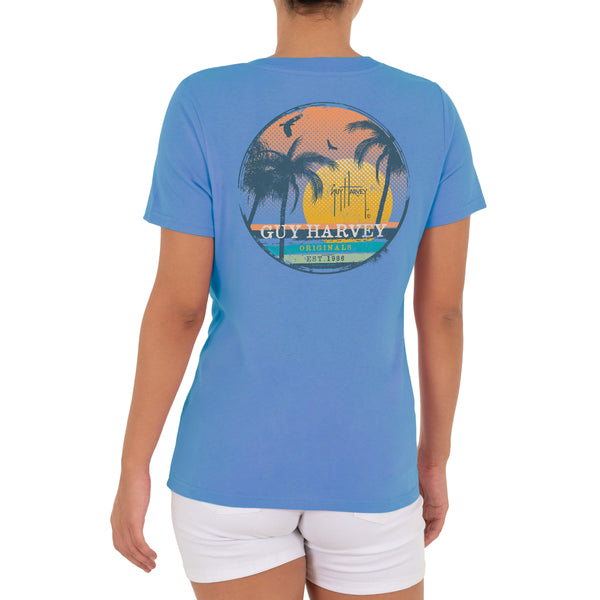 guy harvey Ladies Horizon Short Sleeve V-Neck T-Shirt