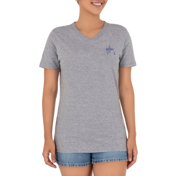 Guy Harvey Ladies Manatee Coral Short Sleeve V-Neck T-Shirt