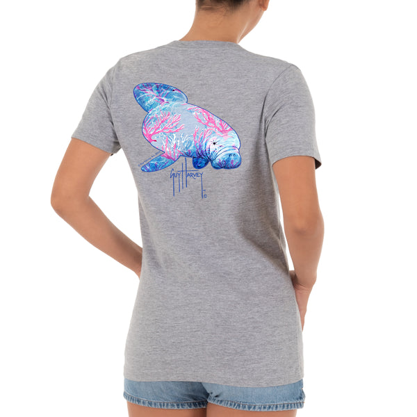 guy harvey Ladies Manatee Coral Short Sleeve V-Neck T-Shirt