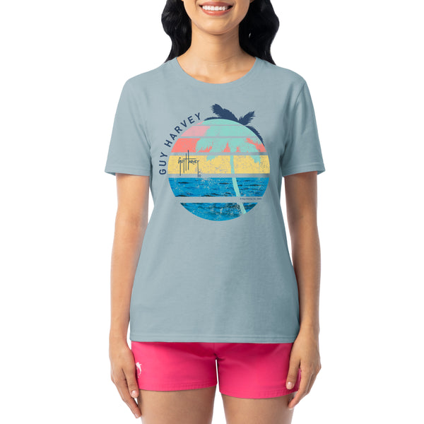 guy harvey Ladies Palm and Sun Short Sleeve Crew Neck T-Shirt