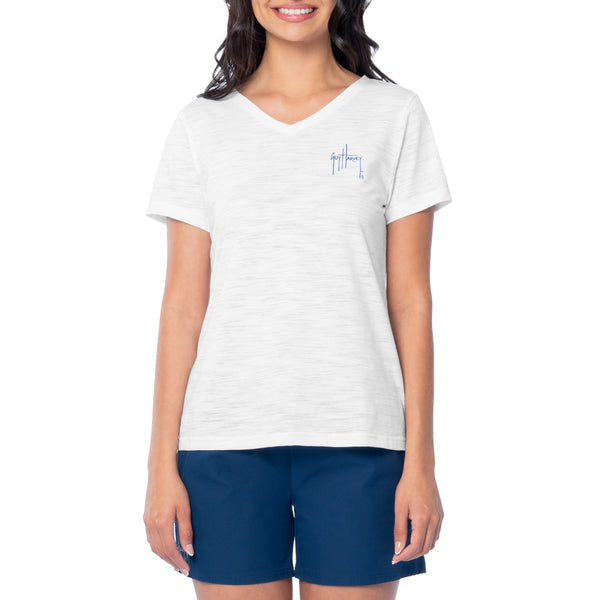 Guy Harvey Ladies Palm Tree Flag Relaxed V-Neck Top