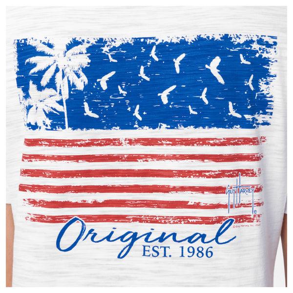 Guy Harvey Ladies Palm Tree Flag Relaxed V-Neck Top