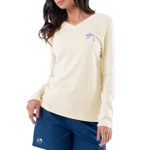 Guy Harvey Ladies Paradise Long Sleeve V Neck T-Shirt