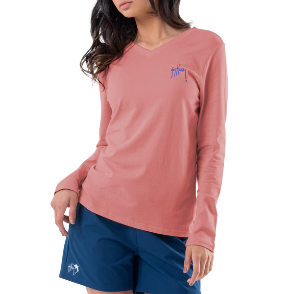Guy Harvey Ladies Sunset Long Sleeve V Neck T-Shirt