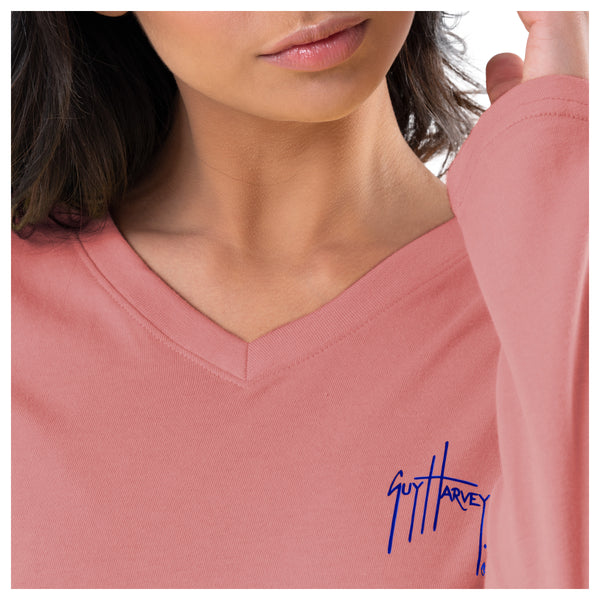Guy Harvey Ladies Sunset Long Sleeve V Neck T-Shirt