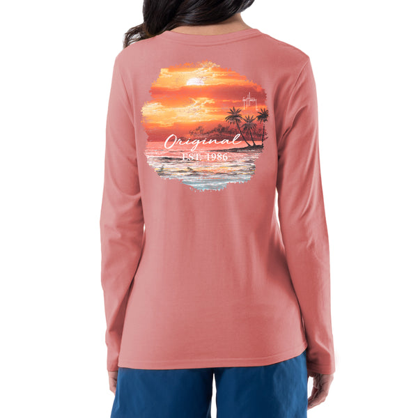 guy harvey Ladies Sunset Long Sleeve V Neck T-Shirt