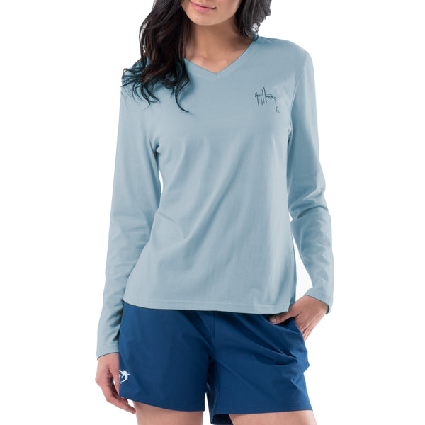 Guy Harvey Ladies Tropical Long Sleeve V Neck T-Shirt