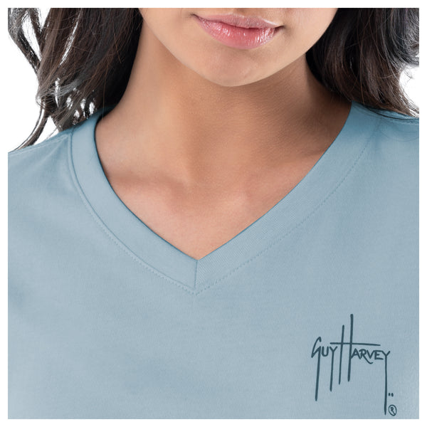 Guy Harvey Ladies Tropical Long Sleeve V Neck T-Shirt