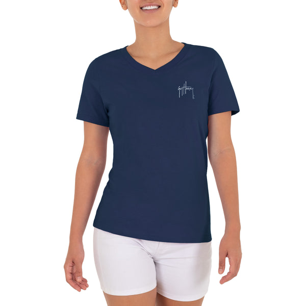 Guy Harvey Ladies Tropical Short Sleeve V-Neck T-Shirt