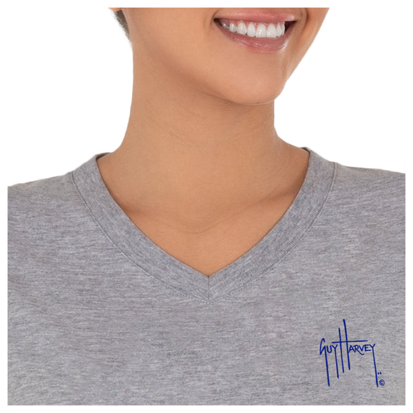 Guy Harvey Ladies Tropical Vibes Short Sleeve V-Neck T-Shirt