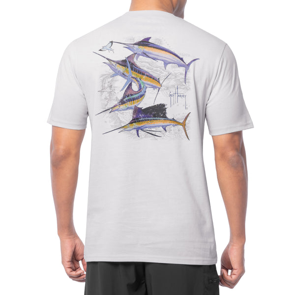 guy harvey Men's Bill Collector Gray Short Sleeve Pocket T-Shirt