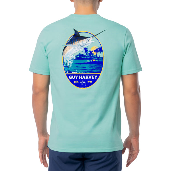 guy harvey Men's Blue Hawaiian Short Sleeve T-Shirt