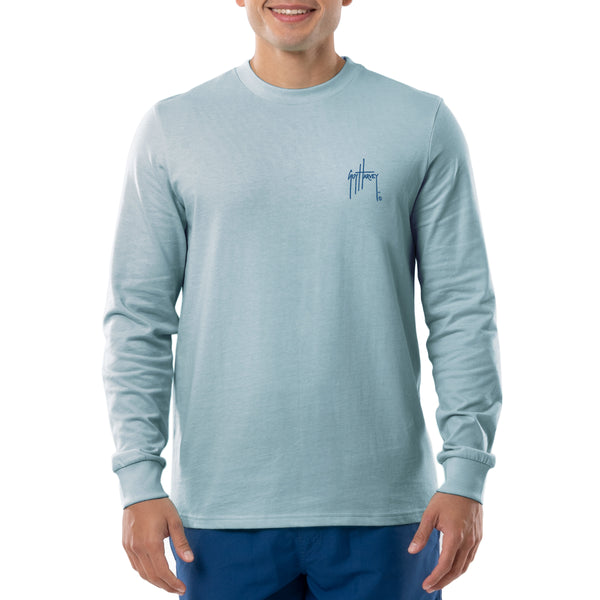 Guy Harvey Men's Blue Palm Silos Long Sleeve T-Shirt