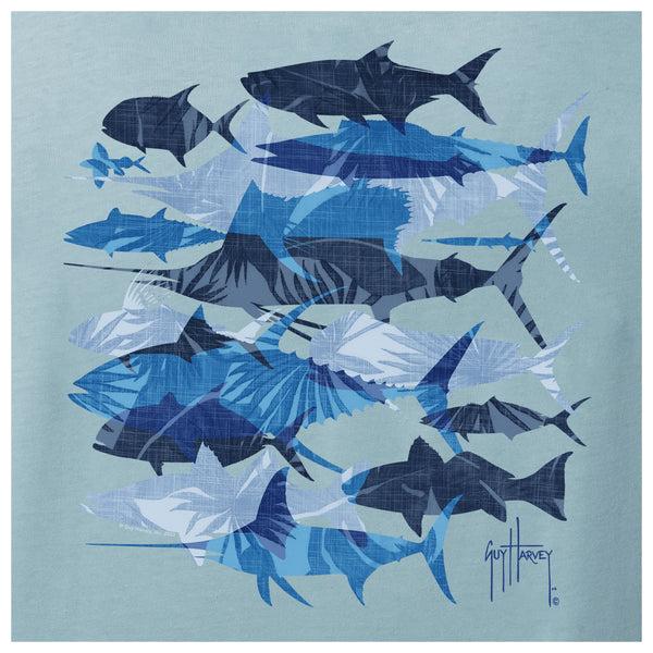 Guy Harvey Men's Blue Palm Silos Long Sleeve T-Shirt