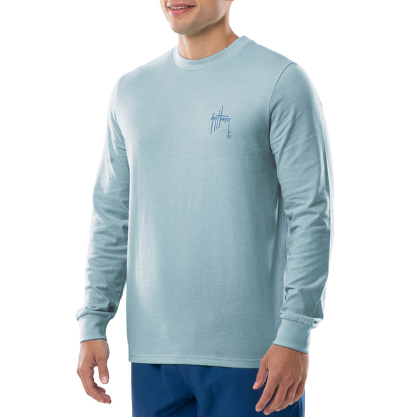 Guy Harvey Men's Blue Palm Silos Long Sleeve T-Shirt