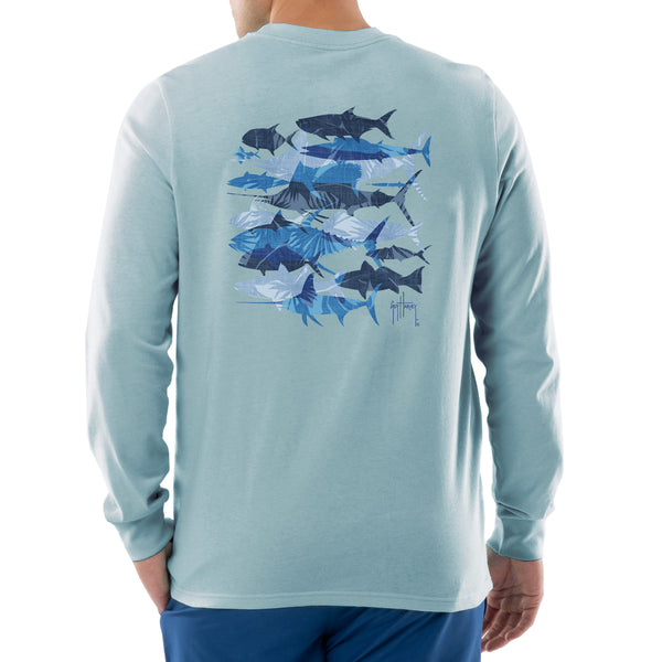 guy harvey Men's Blue Palm Silos Long Sleeve T-Shirt
