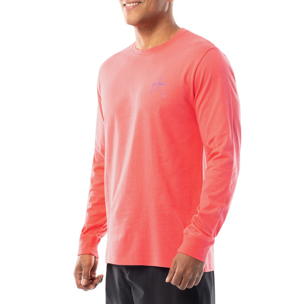 Guy Harvey Men's Crabfest Coral Long Sleeve T-Shirt