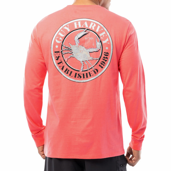 guy harvey Men's Crabfest Coral Long Sleeve T-Shirt