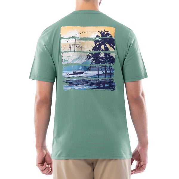 guy harvey Men's Green Horizon Short Sleeve T-Shirt