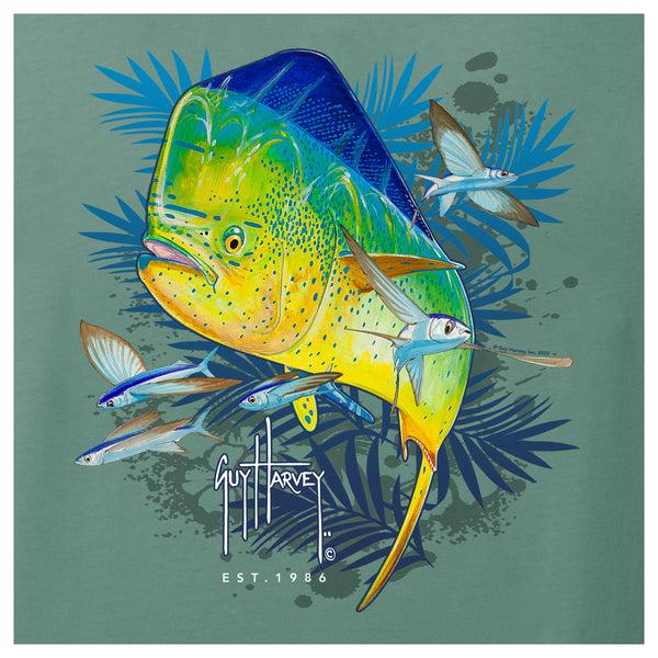 Guy Harvey Men's Green Mahi Palms Long Sleeve T-Shirt
