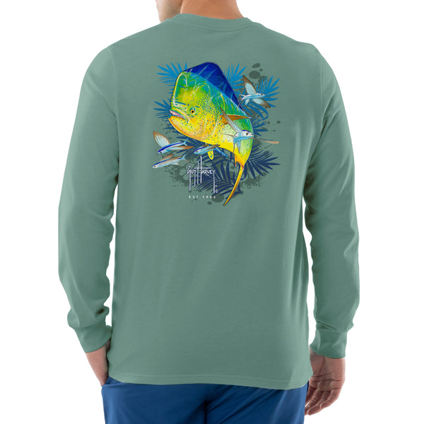 guy harvey Men's Green Mahi Palms Long Sleeve T-Shirt