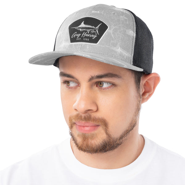 Guy Harvey Men's Grey Double Vision Sublimated Trucker Hat