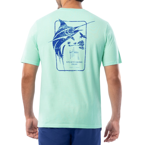 guy harvey Men's Marlin Stencil Short Sleeve Pocket T-Shirt