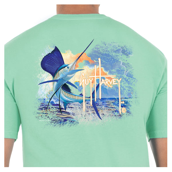 Guy Harvey Men's Marlin Sunset Short Sleeve Pocket T-Shirt