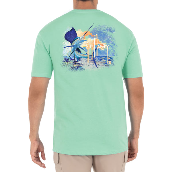 guy harvey Men's Marlin Sunset Short Sleeve Pocket T-Shirt