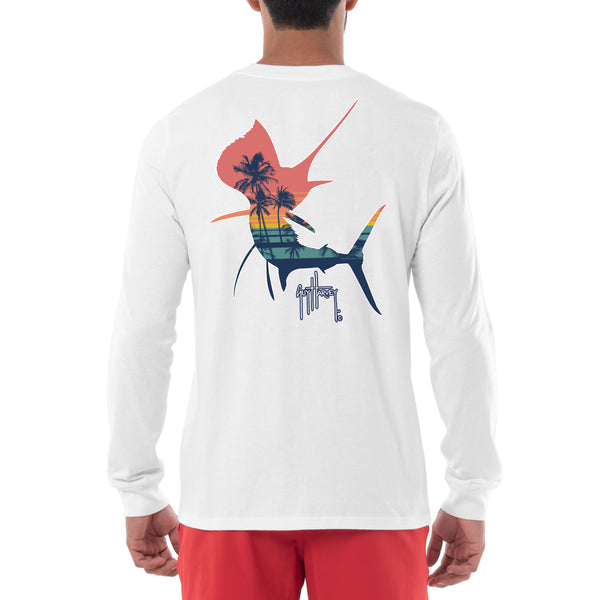 guy harvey Men's Sunset Silhouette Long Sleeve T-Shirt