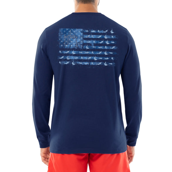 guy harvey Men's Tonal USA Flag Long Sleeve T-Shirt