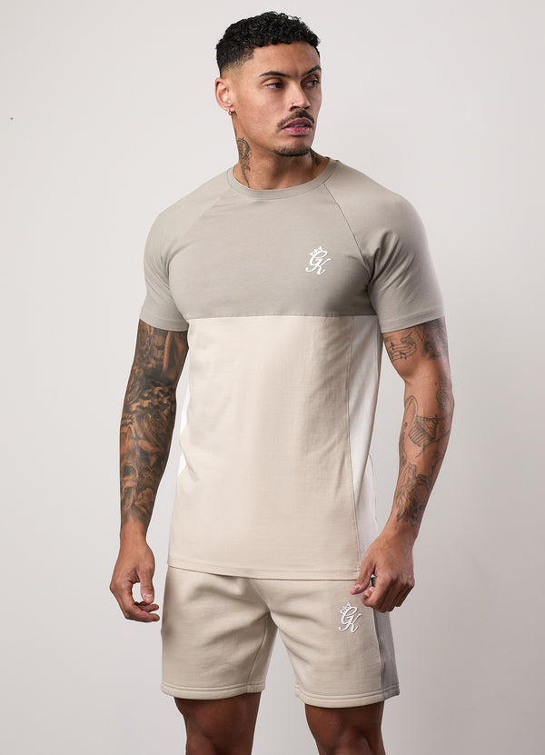 Gym King Contrast Panel Jersey Tee Light Stone/Taupe/White
