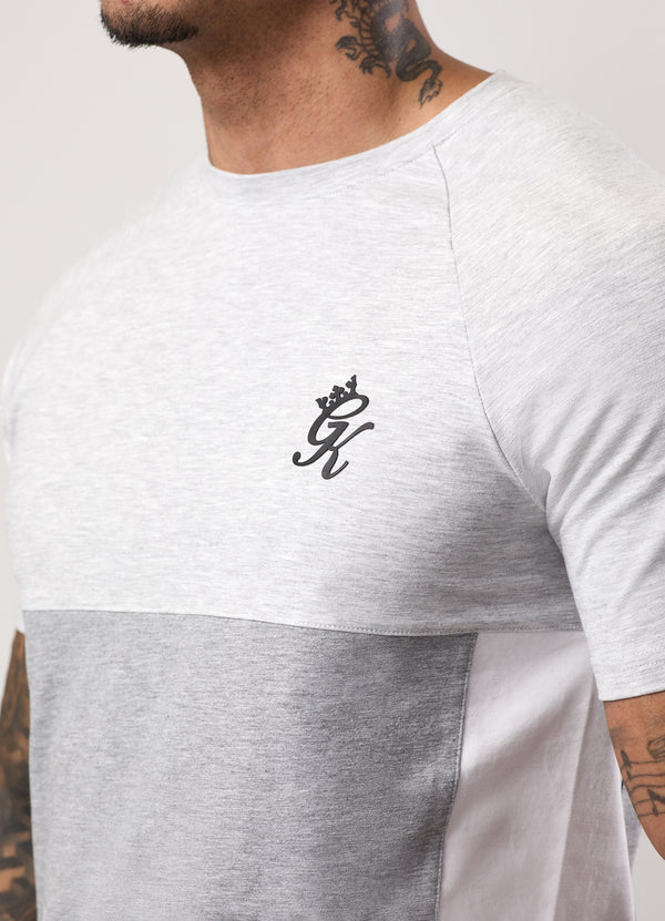 Gym King Contrast Panel Jersey Tee Snow Marl/Light Grey/White