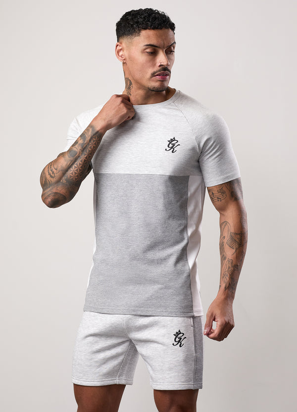 Gym King Contrast Panel Jersey Tee Snow Marl/Light Grey/White