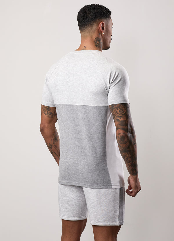 Gym King Contrast Panel Jersey Tee Snow Marl/Light Grey/White