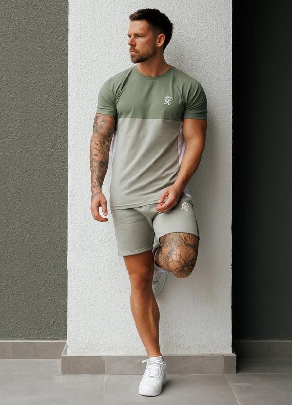 Gym King Contrast Panel Tee Fern Green/Soft Khaki/White