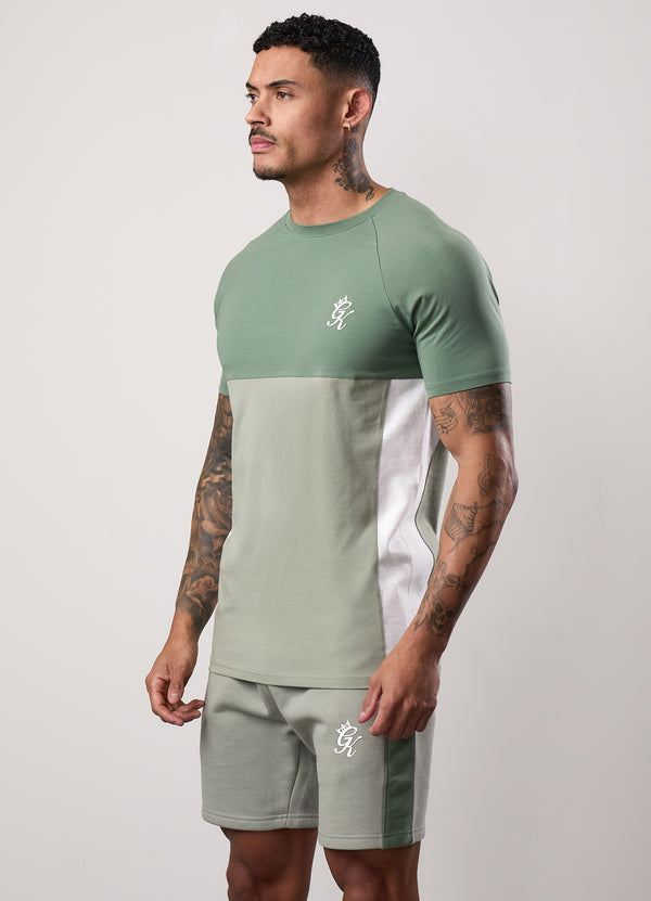 Gym King Contrast Panel Tee Fern Green/Soft Khaki/White