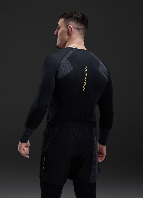 gym king Fight Division Combat Long Sleeve Rash Guard Black