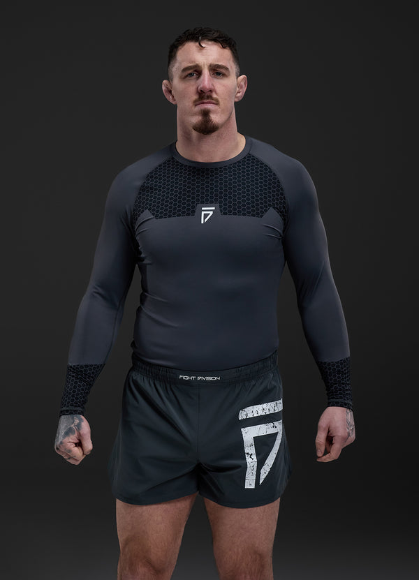 Gym King Fight Division Combat Long Sleeve Rash Guard Graphite