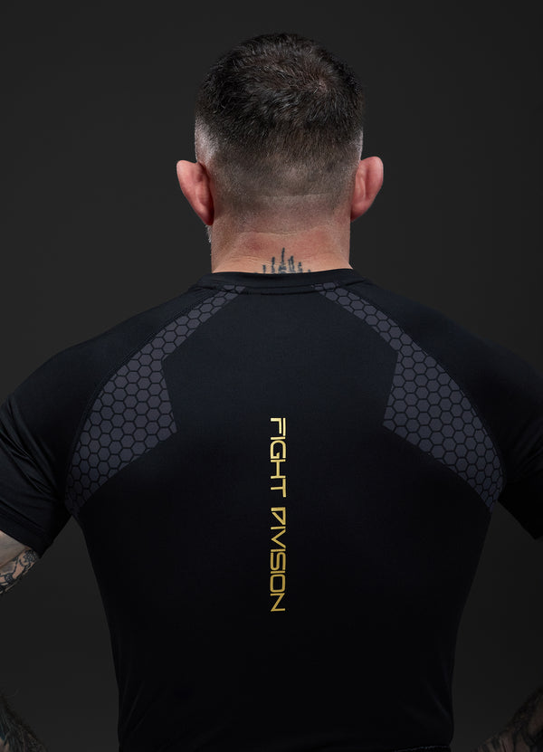 Gym King Fight Division Combat Short Sleeve Rash Guard Black