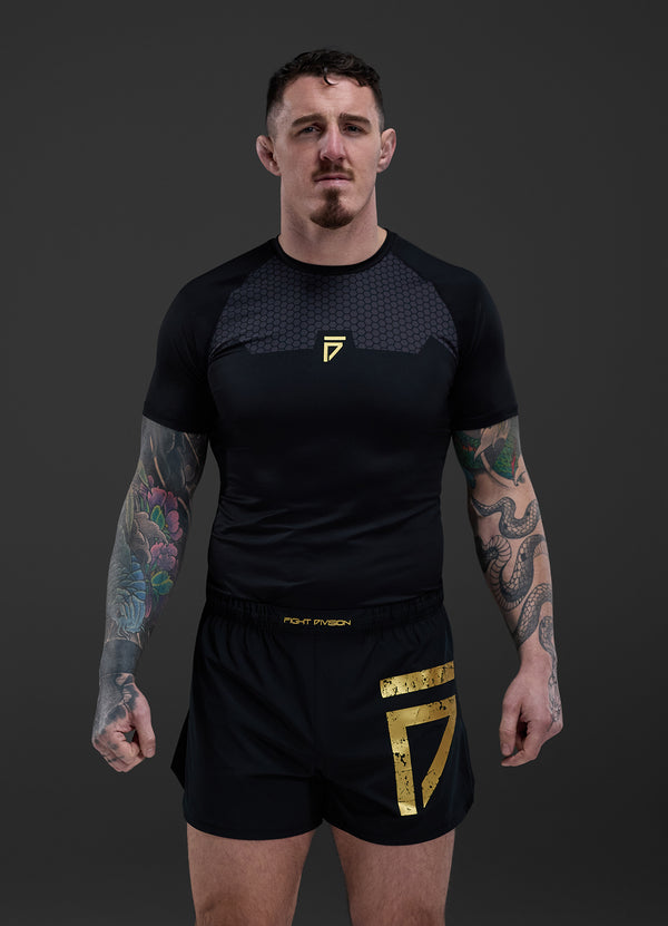 Gym King Fight Division Combat Short Sleeve Rash Guard Black