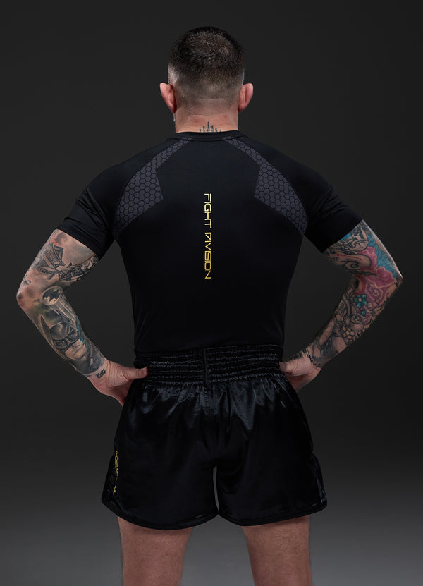 gym king Fight Division Combat Short Sleeve Rash Guard Black