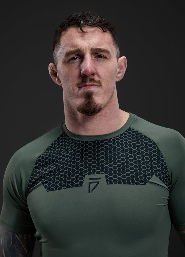 Gym King Fight Division Combat Short Sleeve Rash Guard Deep Olive