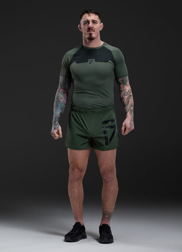 Gym King Fight Division Combat Short Sleeve Rash Guard Deep Olive