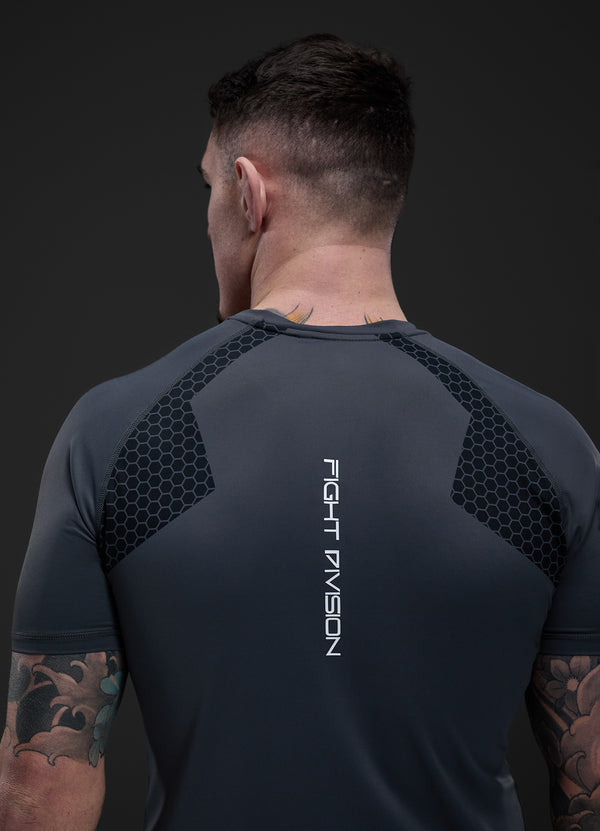 gym king Fight Division Combat Short Sleeve Rash Guard Graphite