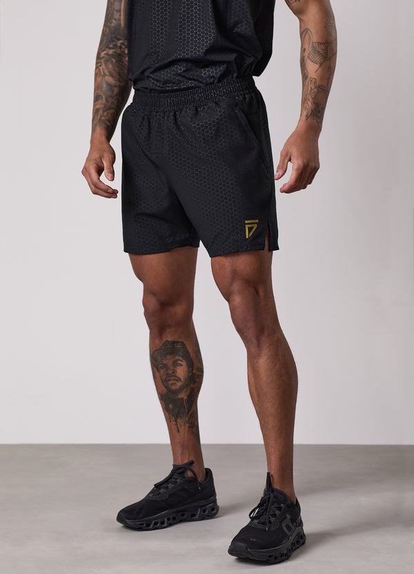 gym king Fight Division Debossed Training 5" Short Black/Gold